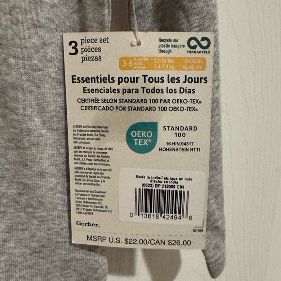 Christmas Fa La La 3 Piece Outfit With Beanie By Gerber, 3-6 Months, Unisex - Picture 3 of 6